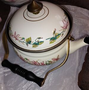 Asta Floral Enamel Teapot with Brass Accents